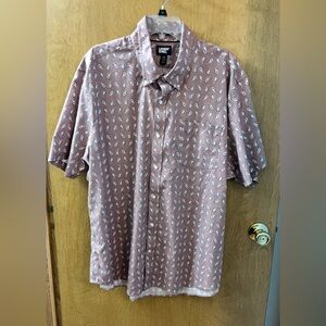 Mens Lands' End Paisley Shirt Brown / White Chest Pocket SZ XXL Short Sleeve EUC